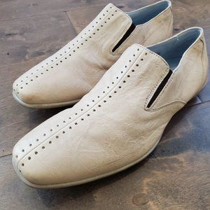 STEVE MADDEN Ivory Leather Slip On Loafers, S 9.5